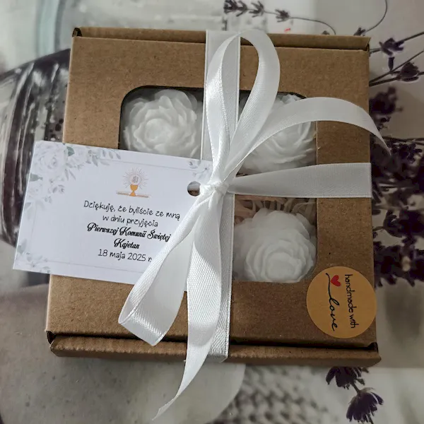 Mini mydełka piwonia mała 4 szt białe ślub chrzciny I komunia