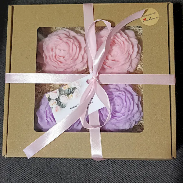 Mydlany flowerbox na Dzień Nauczyciela podziękowania 4 duże mydlane kwiaty ręcznie robione