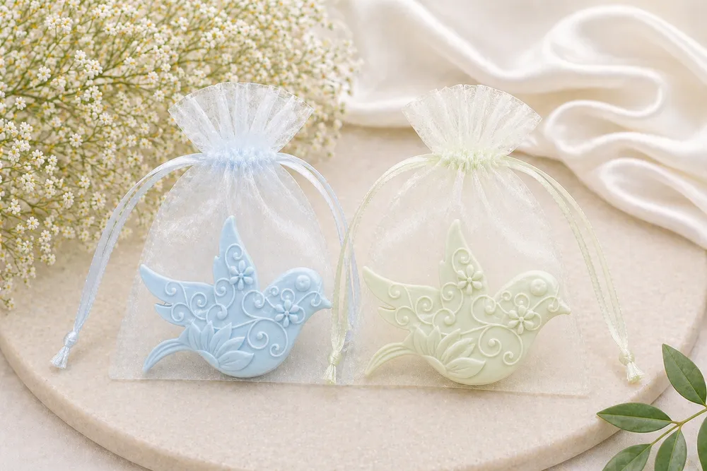 ręcznie robione mydełko gołąbek prezent na chrzest komunię bierzmowanie elegancki upominek