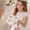 Podziękowania dla gosci komunijnych elegancki kwiat piwonii w pudełku z personalizacja