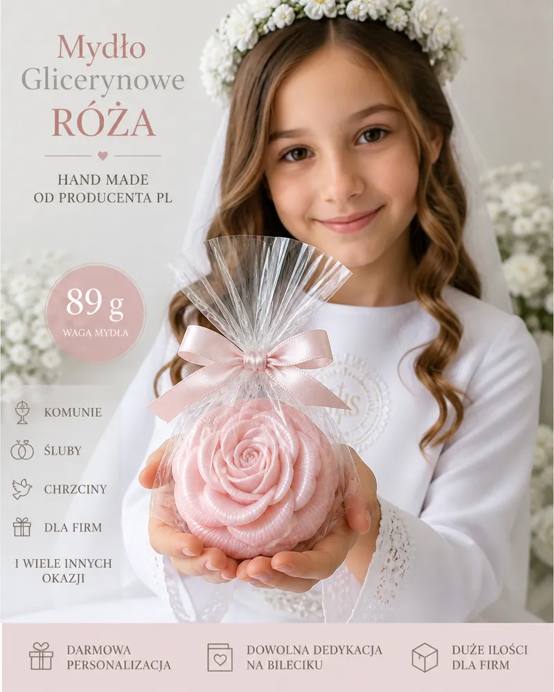 mydlana róża na podziękowania komunię ślub